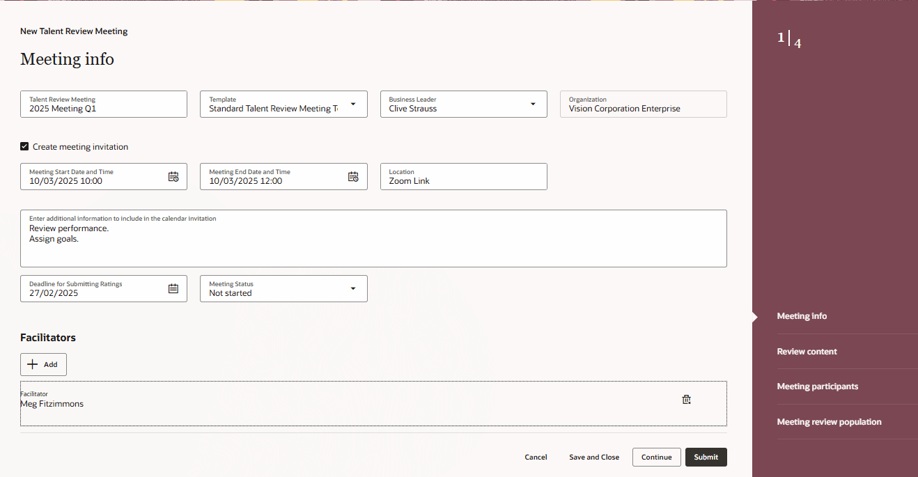 Calendar Invitation Fields in Meeting info Tab