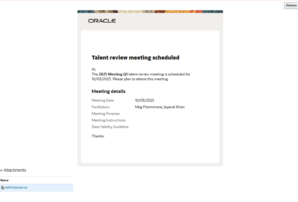 Notification to the meeting facilitator with the ICS file attachment