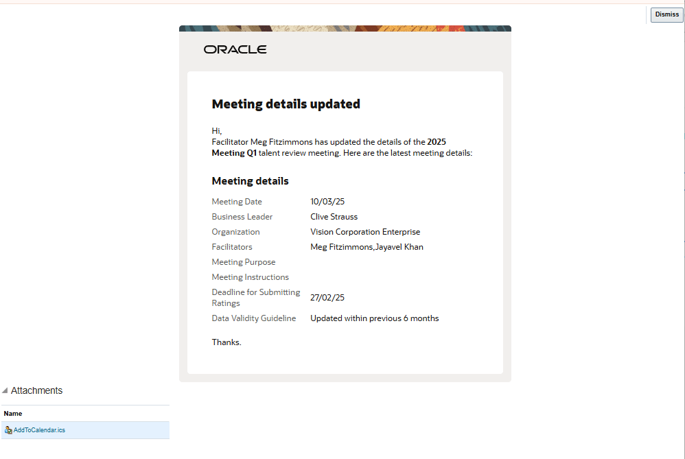 Meeting details updated notification with the updated ICS file attachment