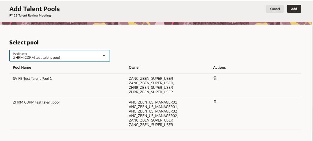 Add Talent Pools page to add a talent pool