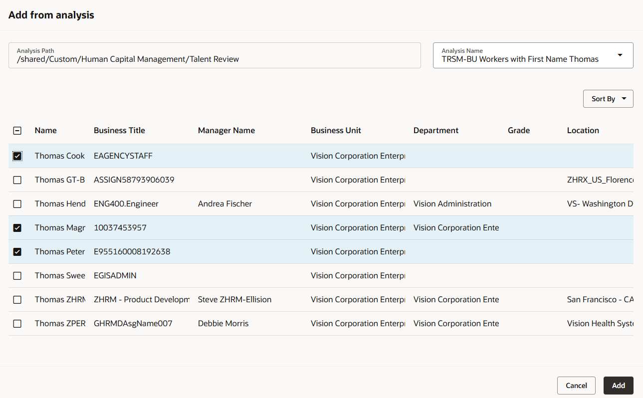 Add from analysis Panel with some persons selected
