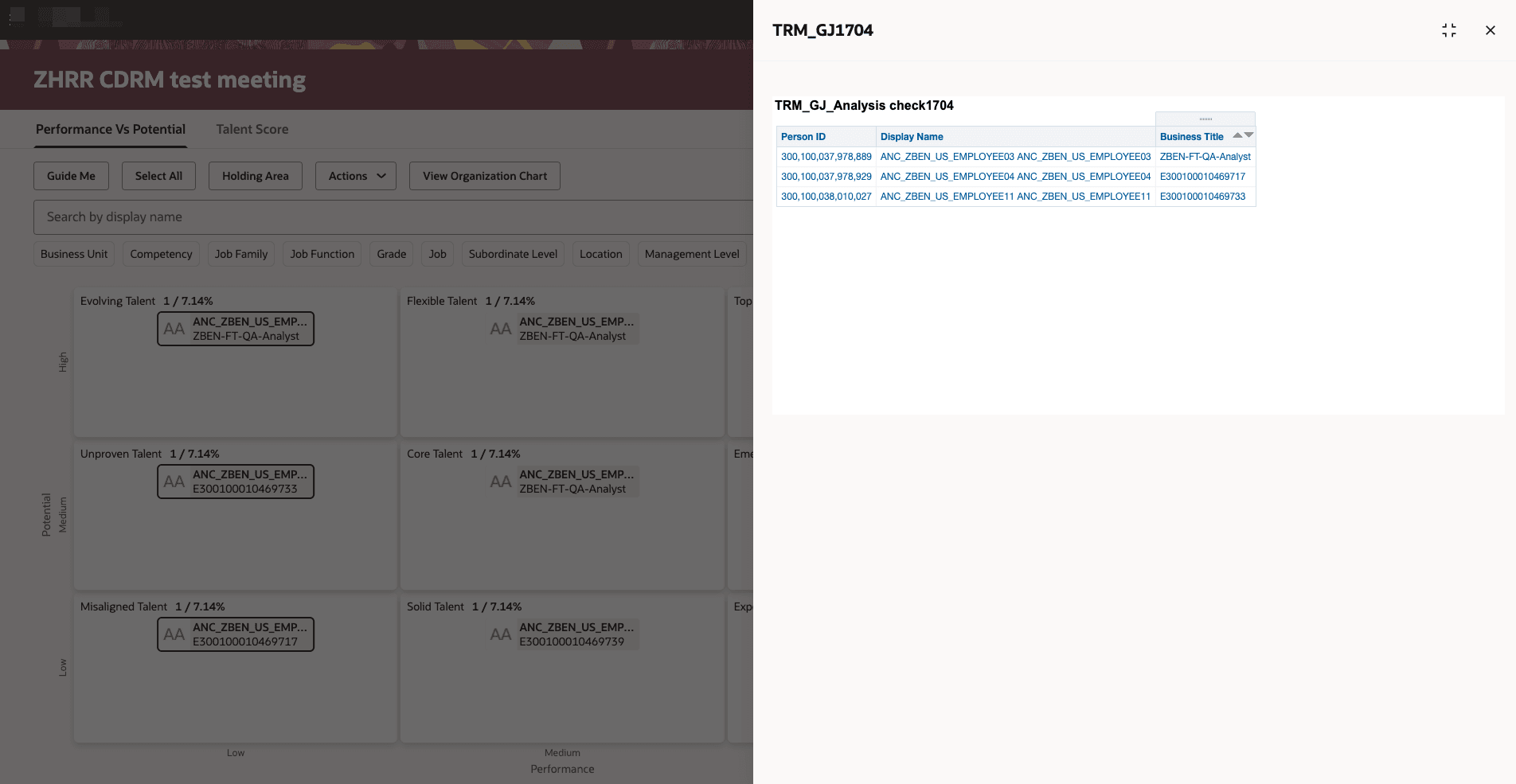 Selected reviewee details analysis on a panel
