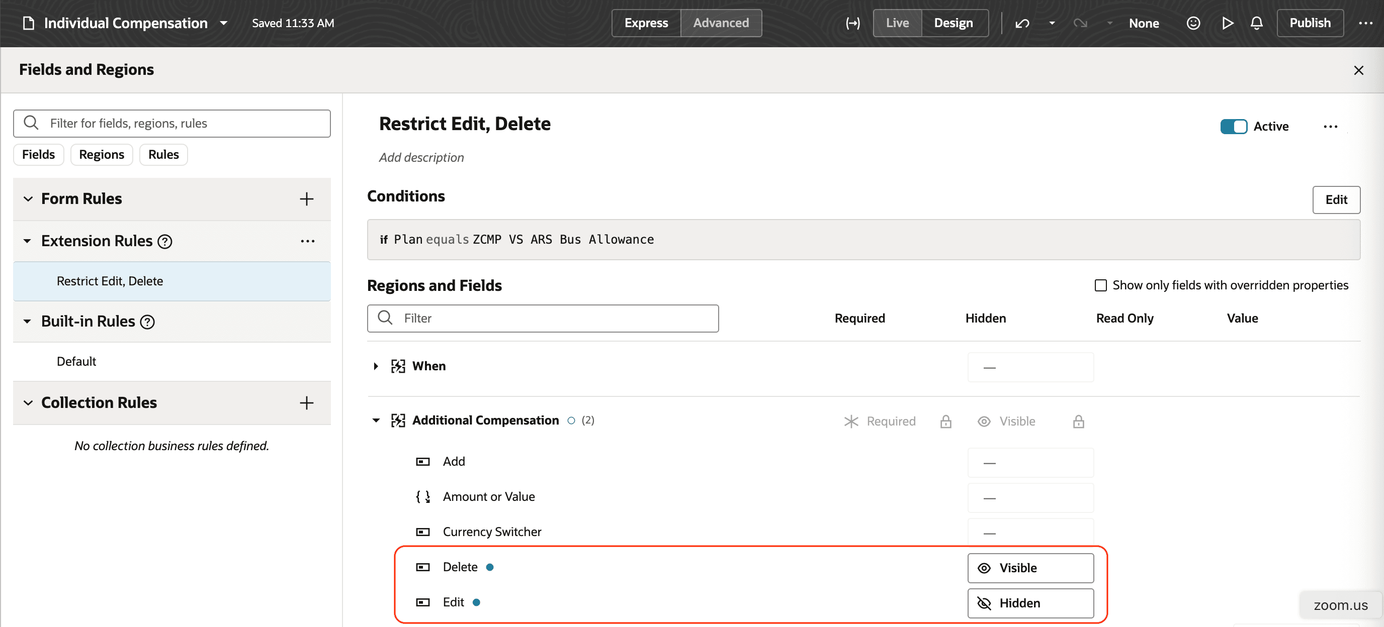 Rule to Restrict Edit for a Plan