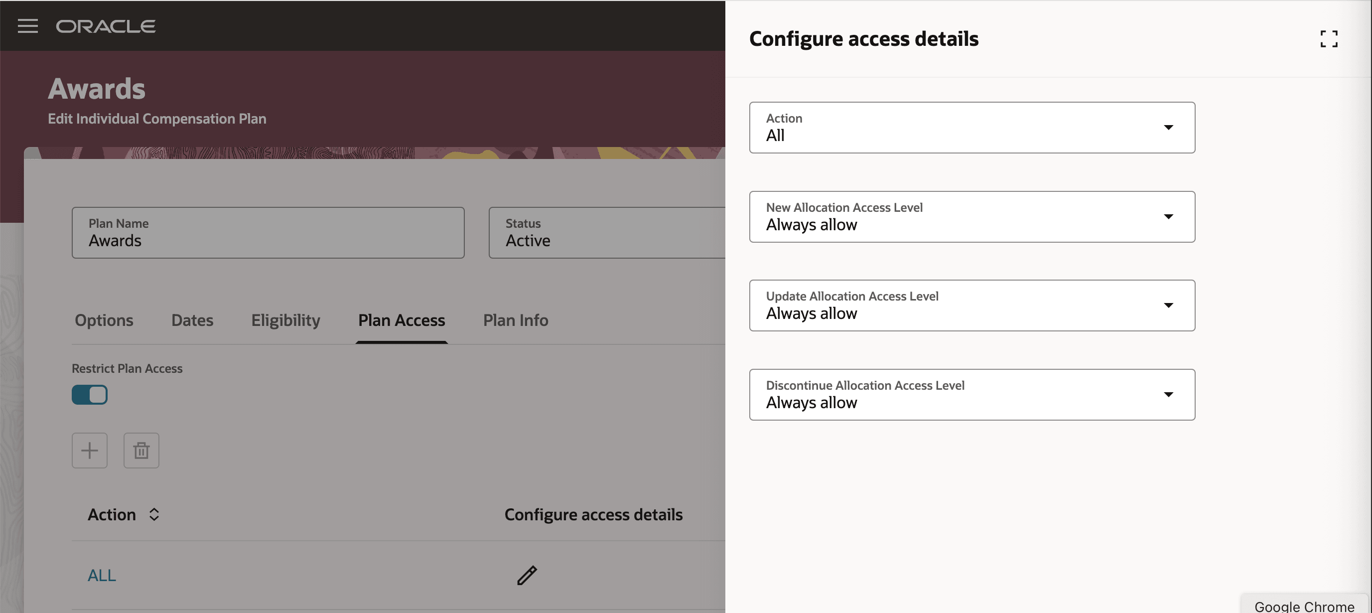 Plan Access Configuration That Doesn't Restrict Actions