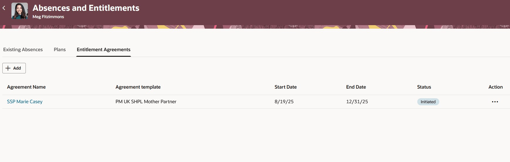 Entitlement Agreements tab in the Absences and Entitlements page