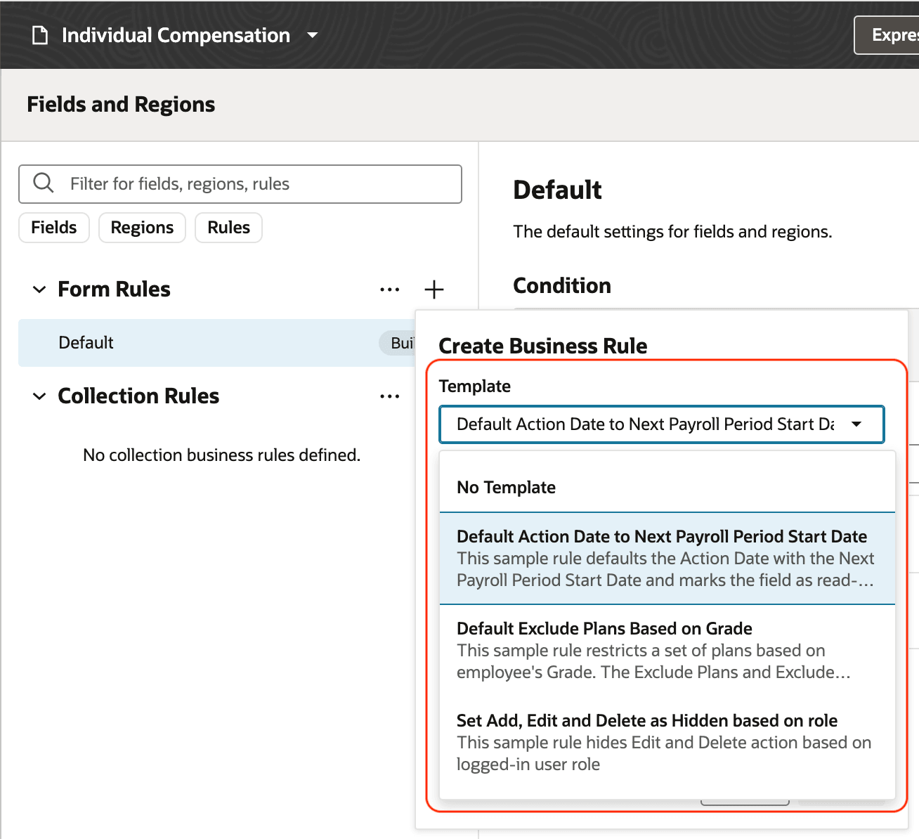 Select a Template While Creating a Business Rule