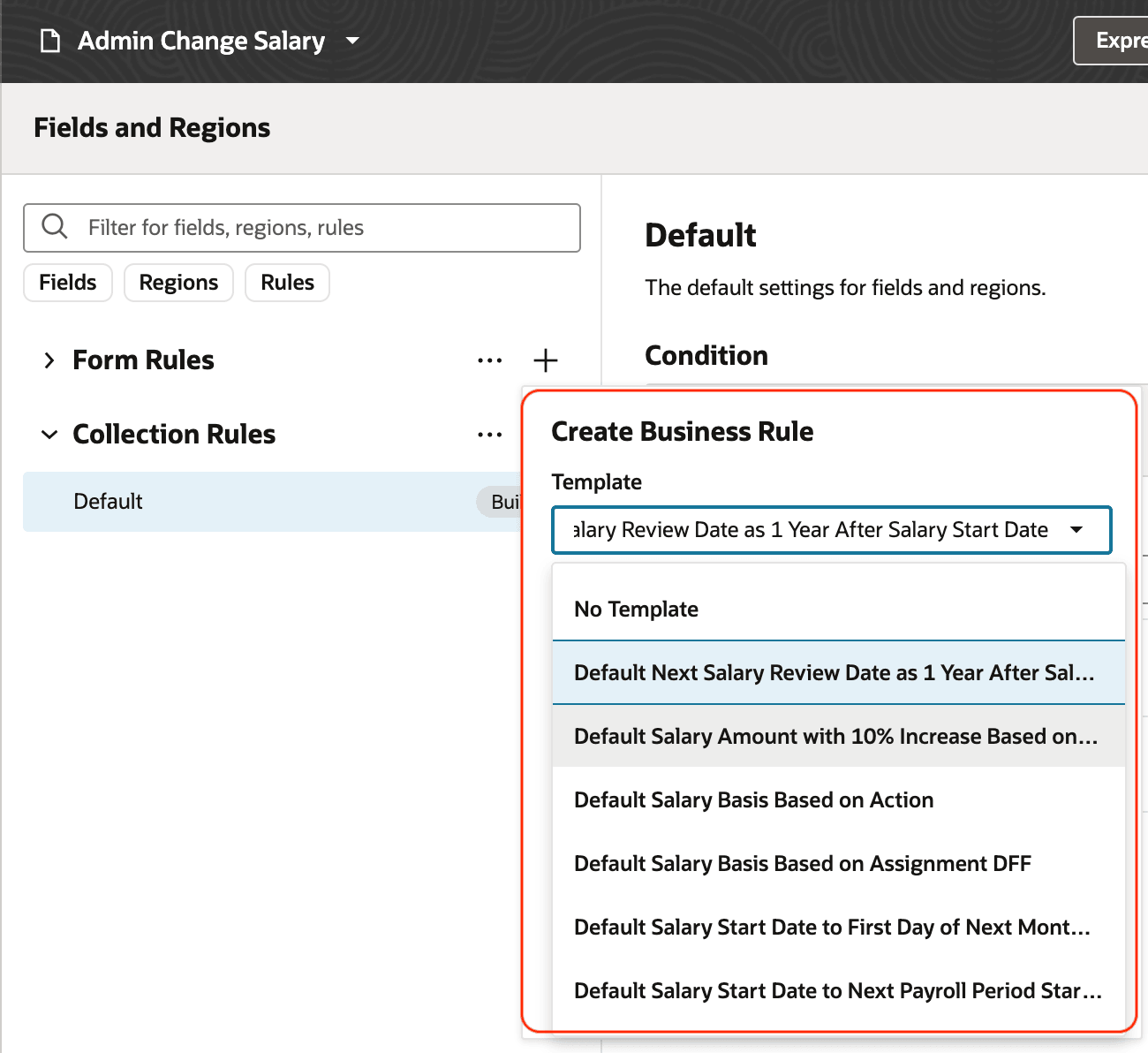 Select a Template While Creating a Business Rule