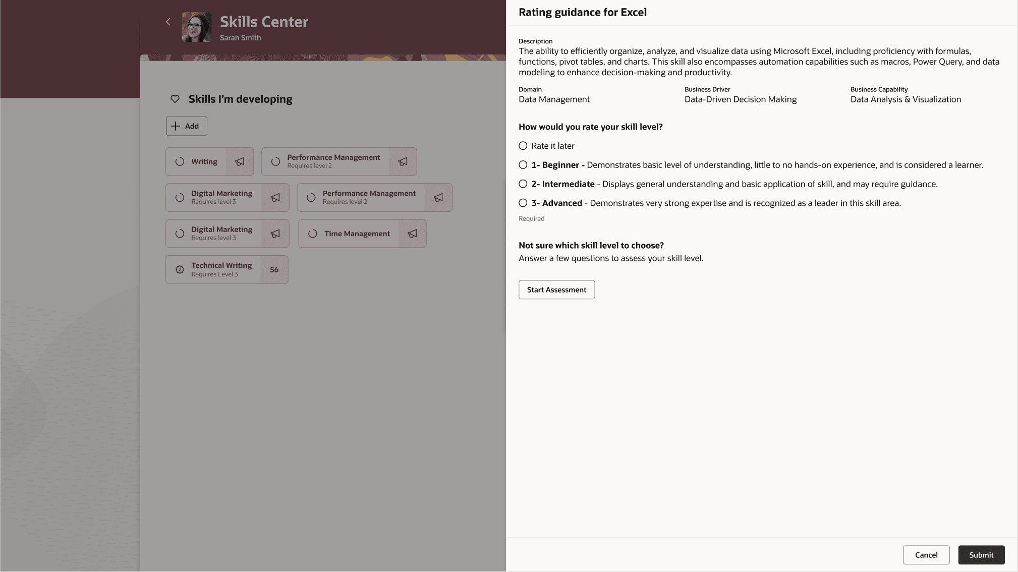 Additional attributes on the rating guidance panel