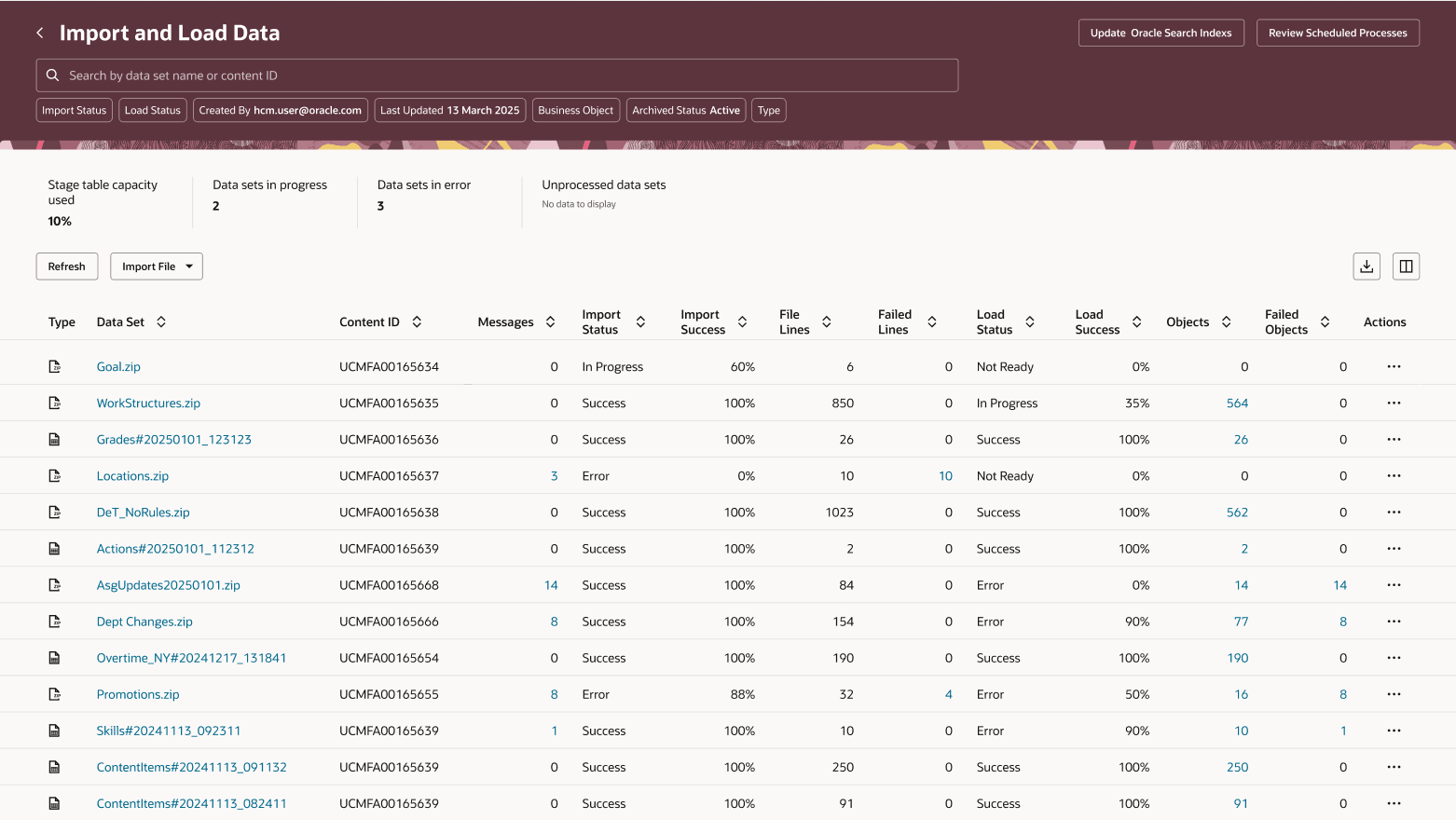 Import and Load Data UI