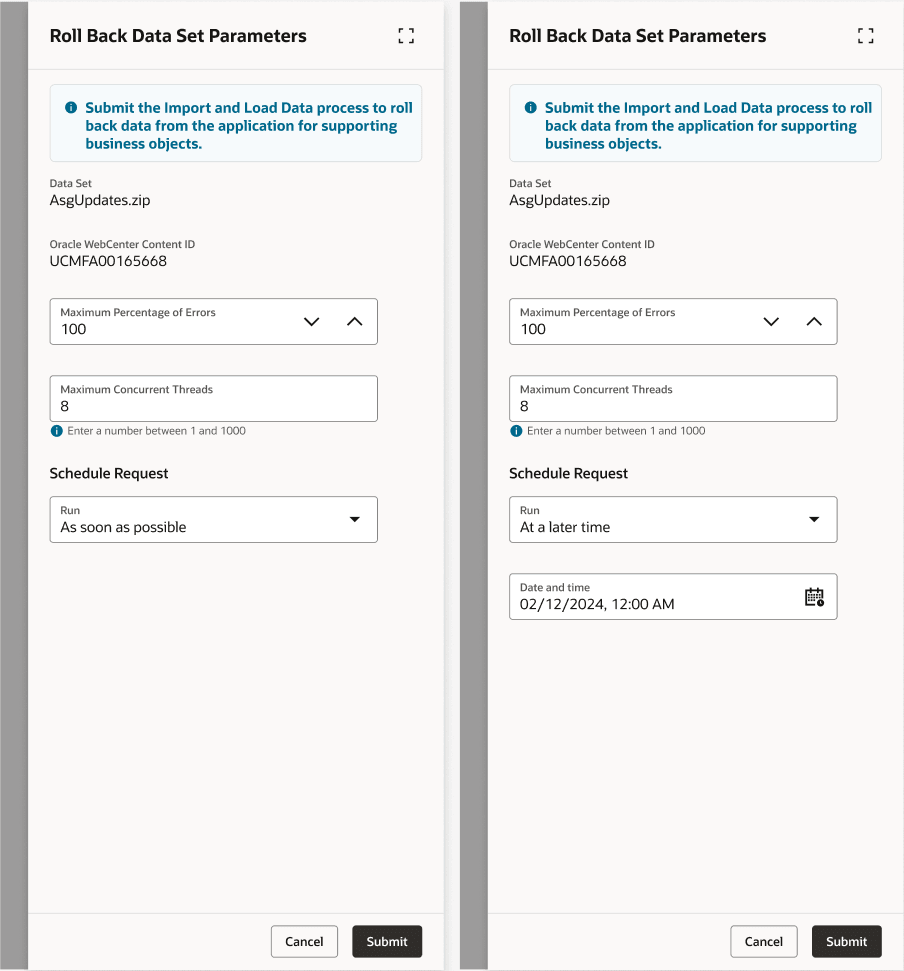 Roll Back Data Set Parameters