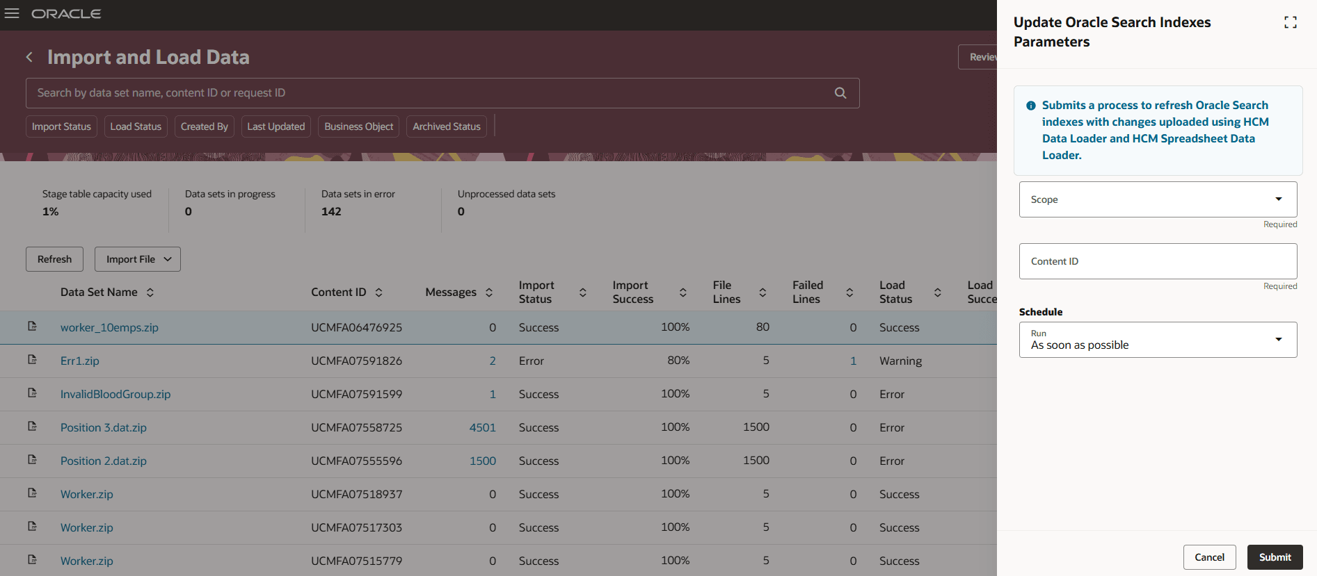 Update Oracle Search Indexes