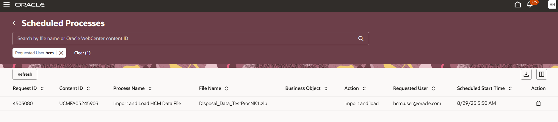 Scheduled Processes page