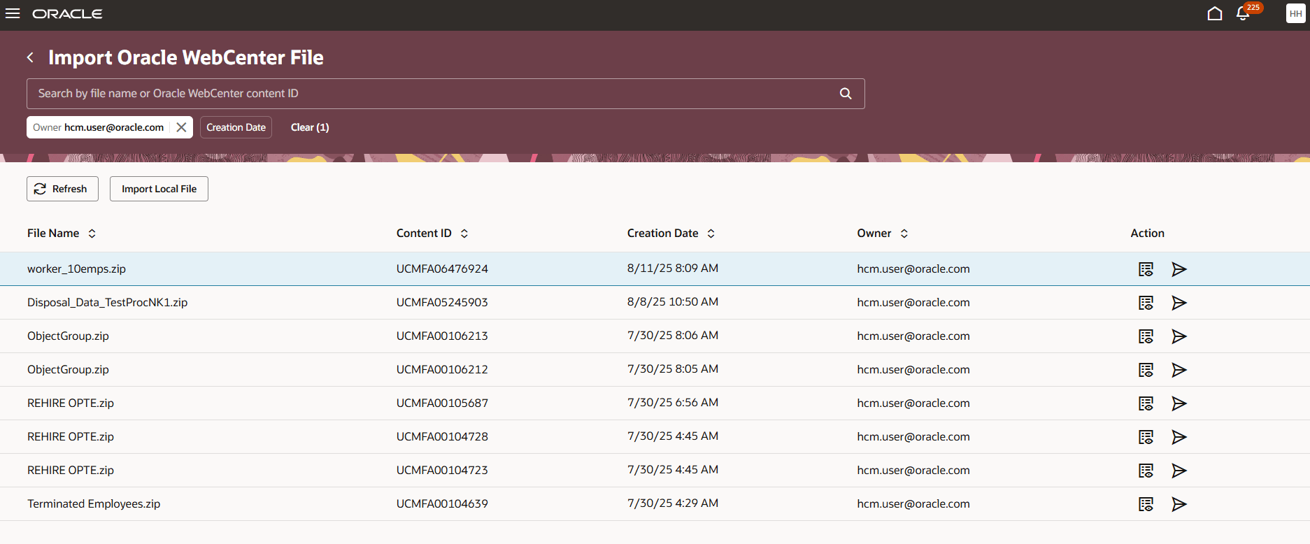 Import Oracle WebCenter File