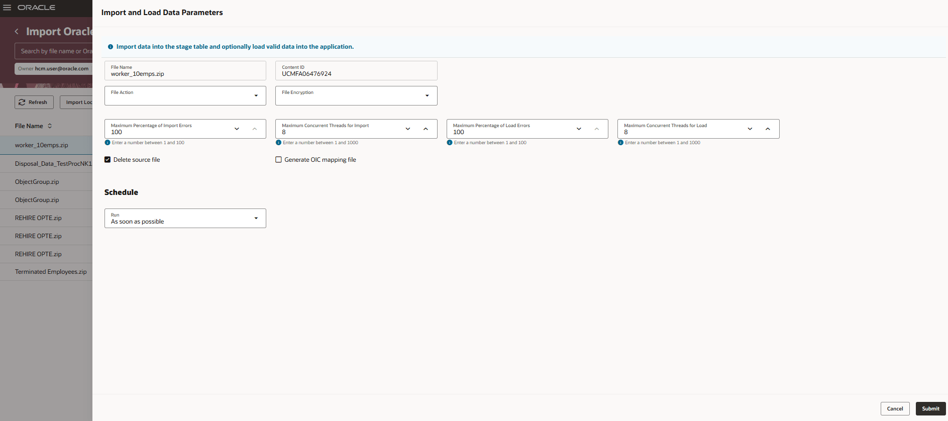 Import and Load Data Parameters