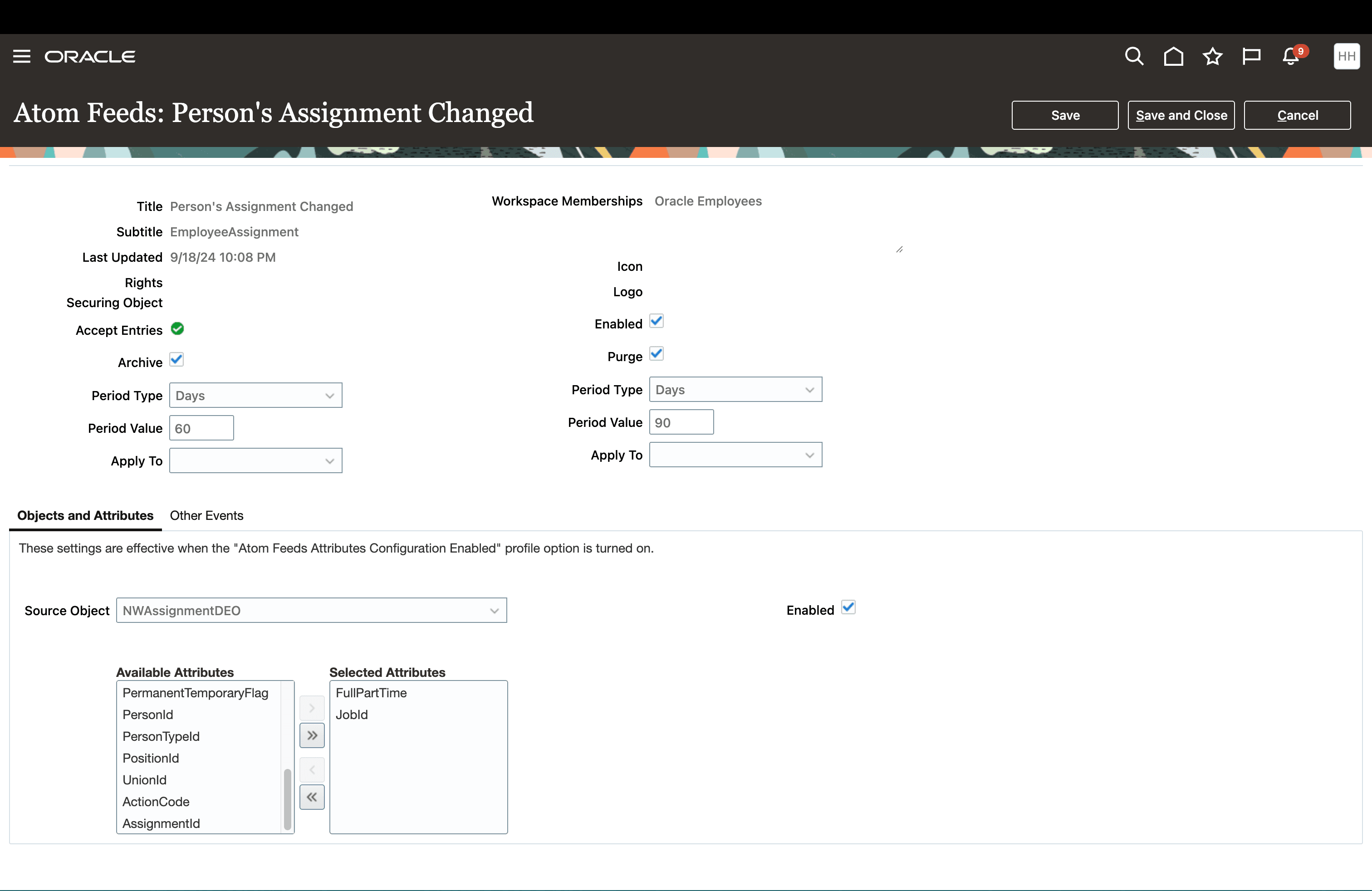 empassignment feed configuration screen