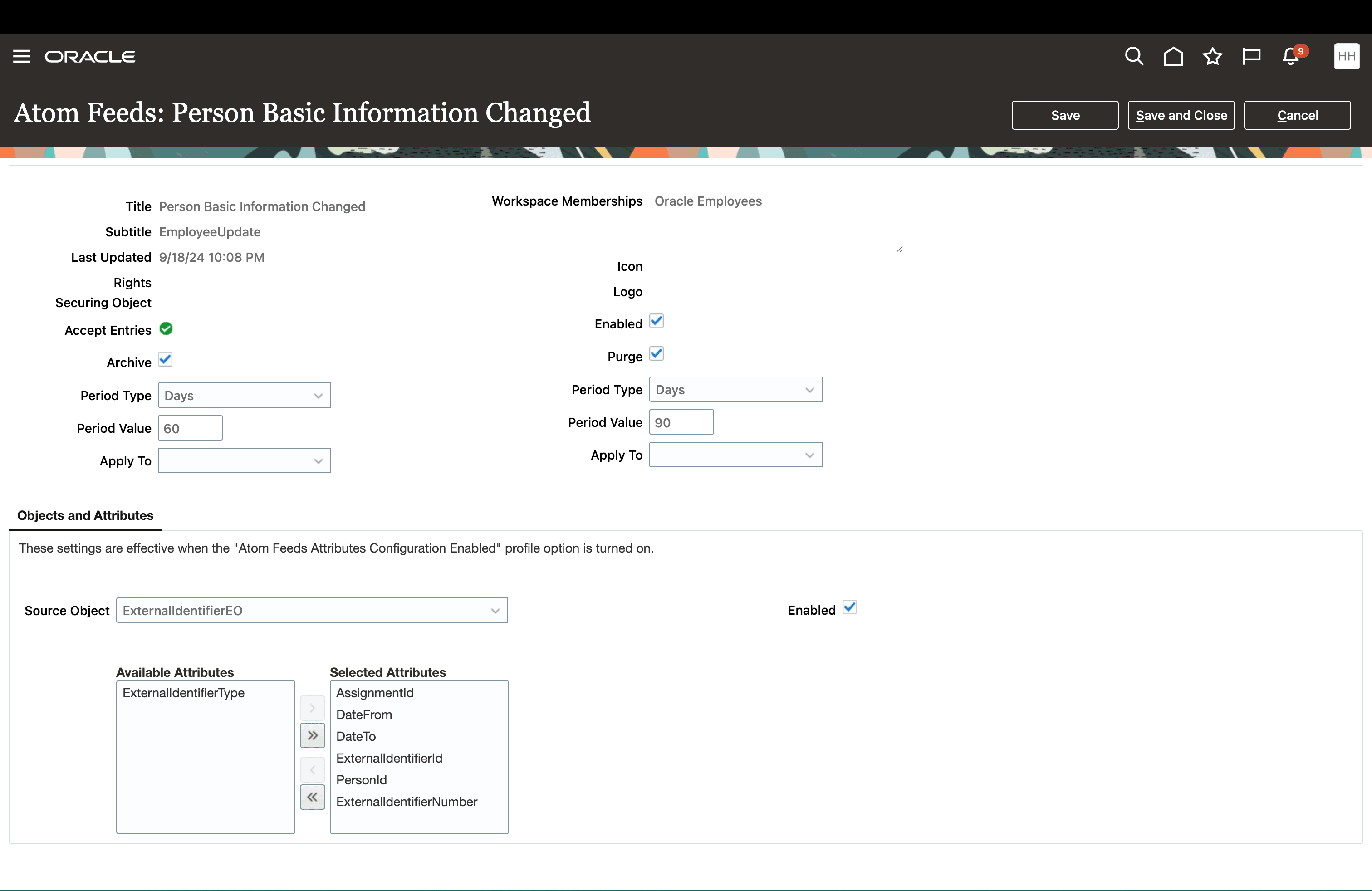 empupdate feed configuration screen