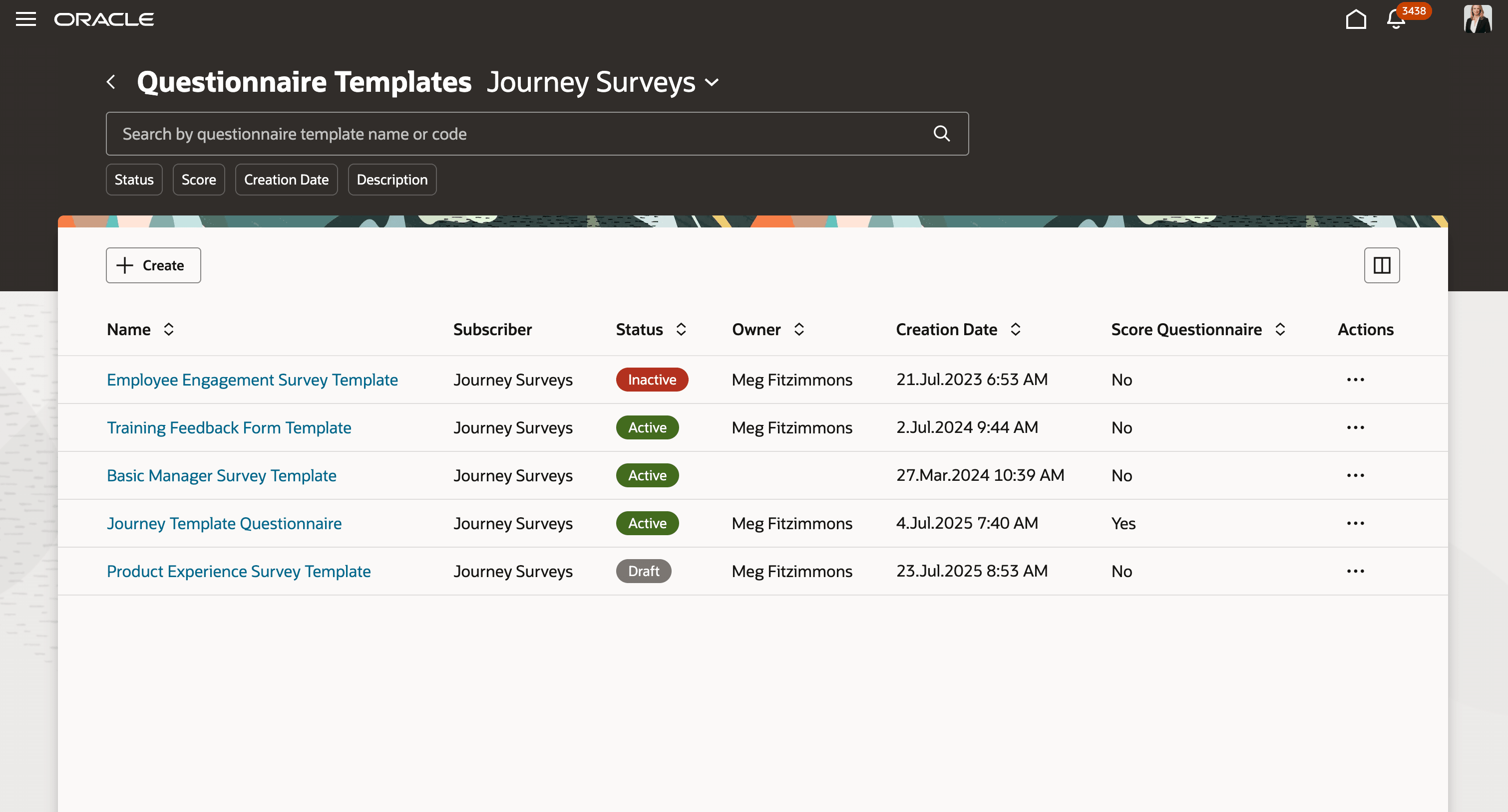 Screen capture for the Questionnaire Templates landing page