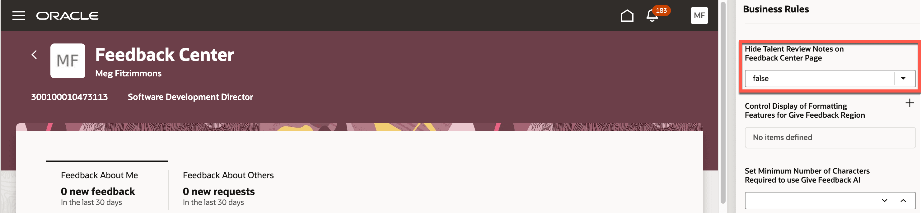 Hide talent review notes on Feedback Center Page