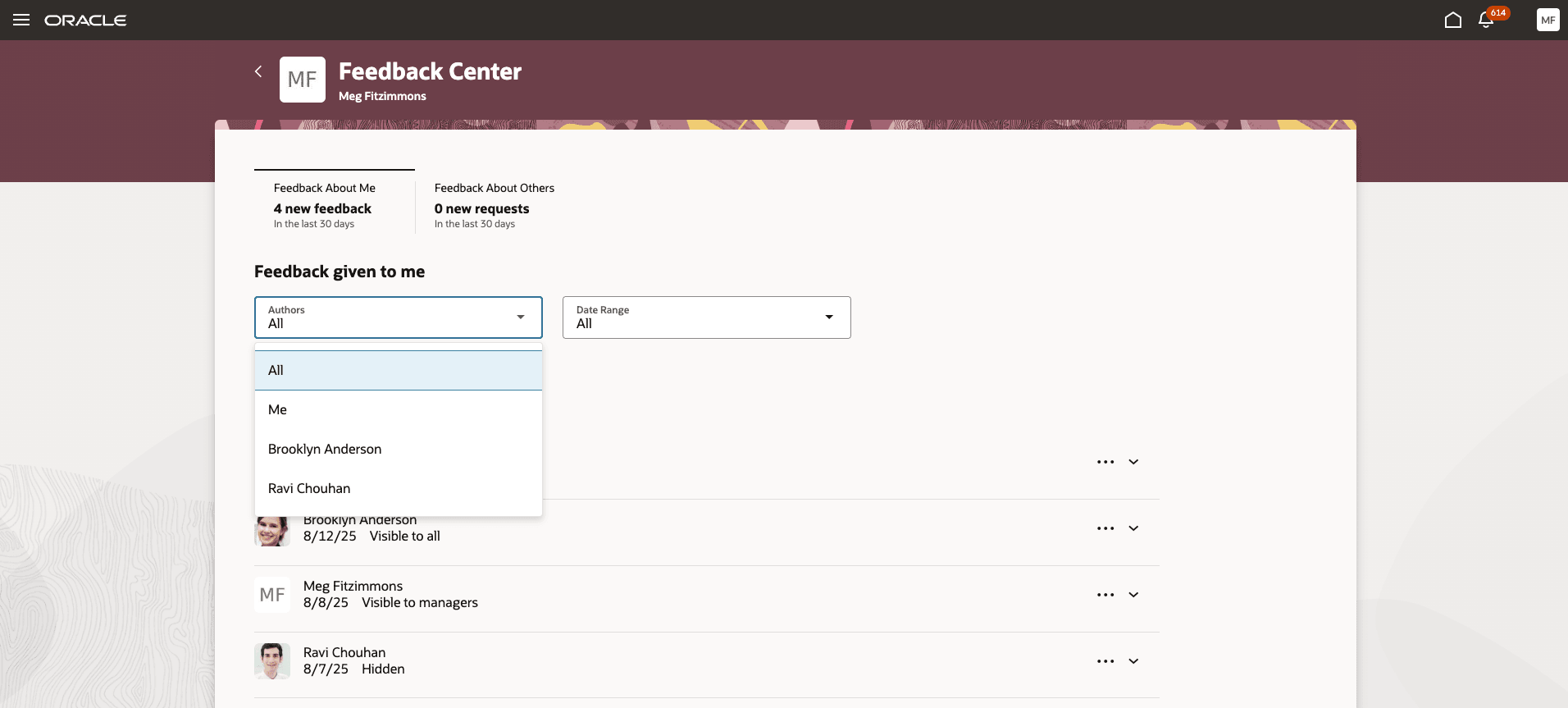 Filter anytime feedback person notes by author