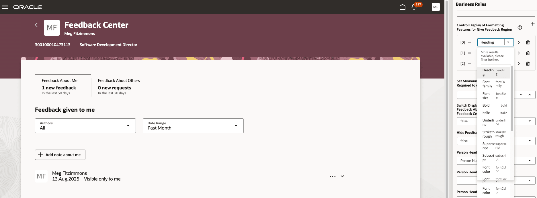 Enabling formatting options for notes in Feedback Center
