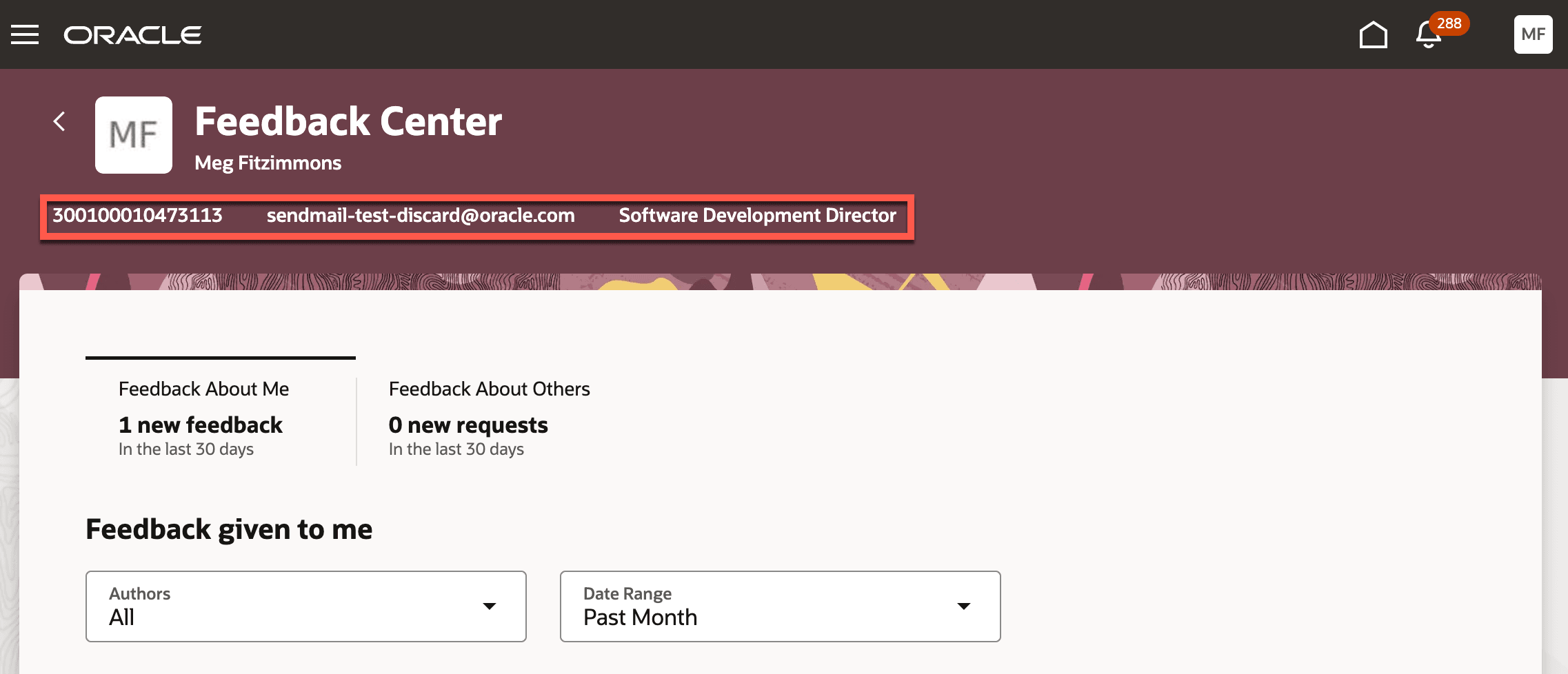 Screenshot that shows the results of configuring page header properties in Feedback Center with the header highlighted.