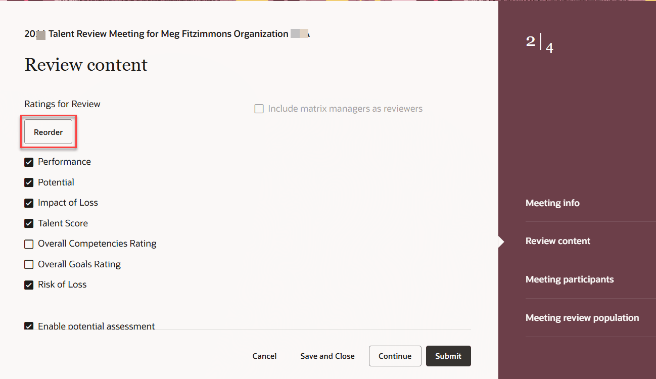 Review content step of the meeting configuration.