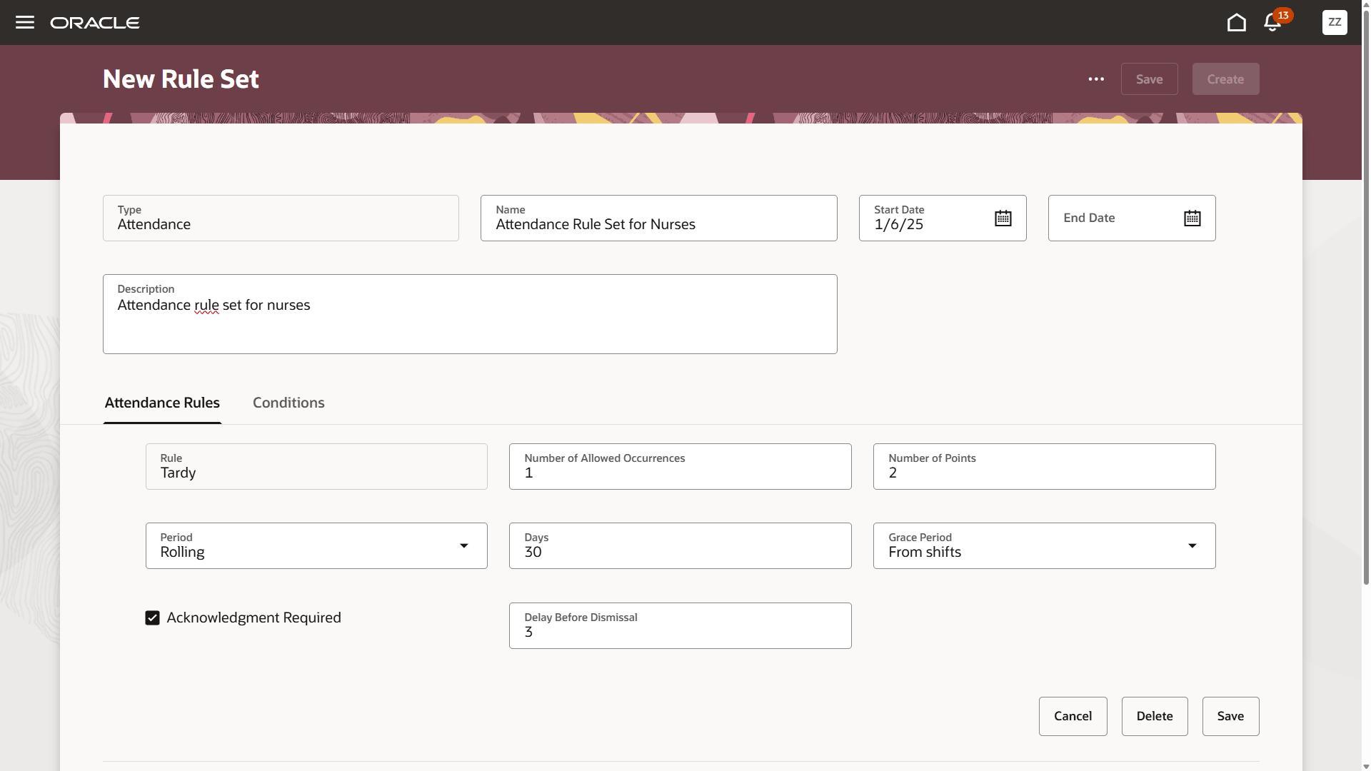 Acknowledgment Required and Delay Before Dismissal Parameters on Attendance Rules