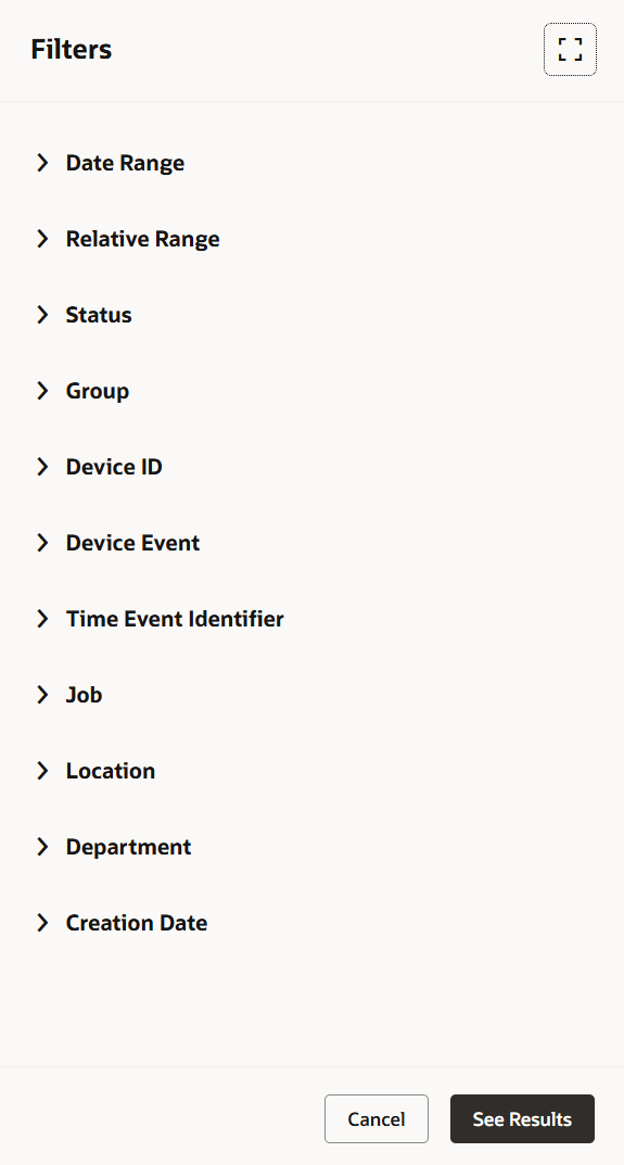 Filters for the Redwood Time Events Page