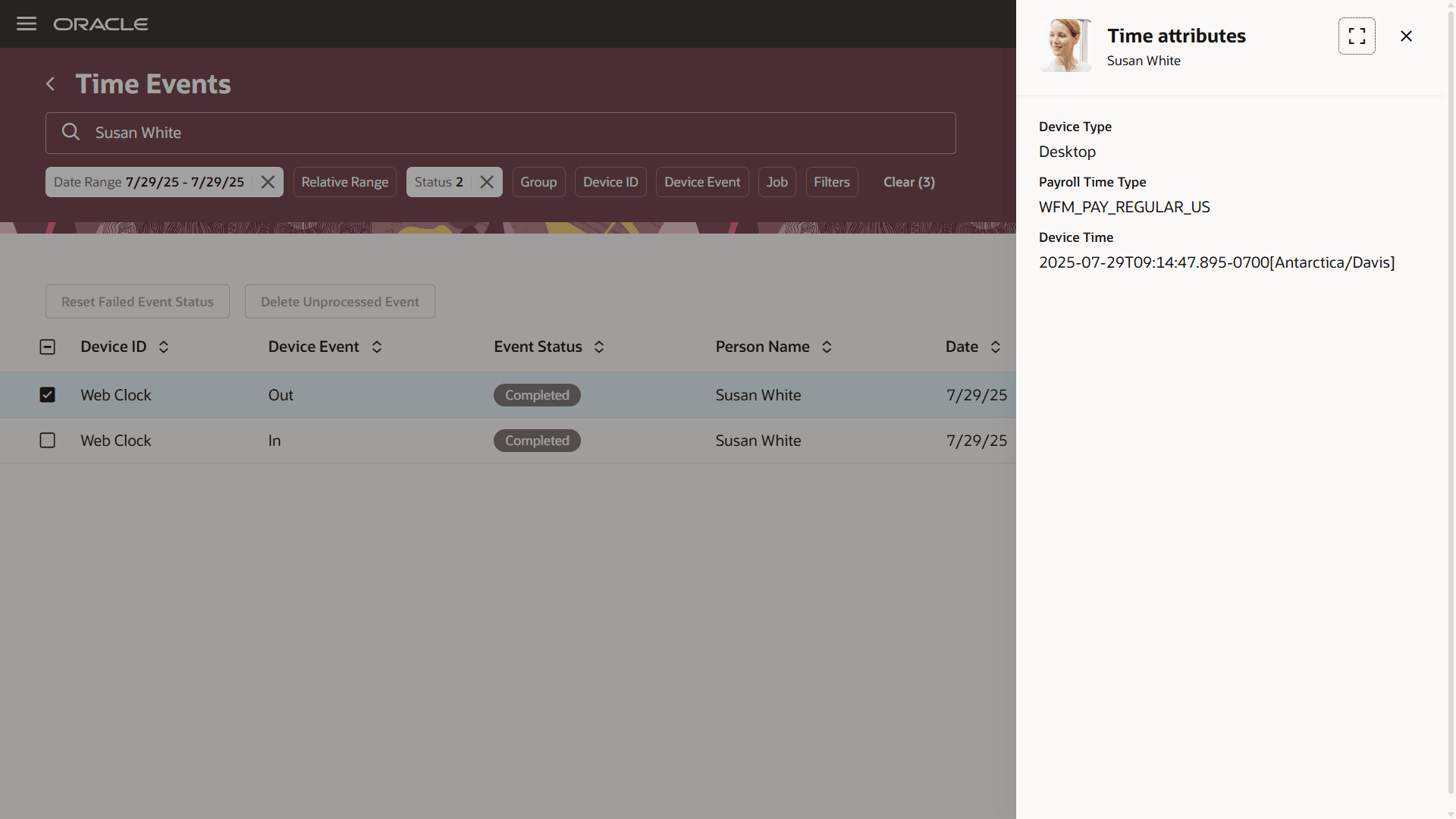 Time Attributes Drawer Opened from the Redwood Time Events Page