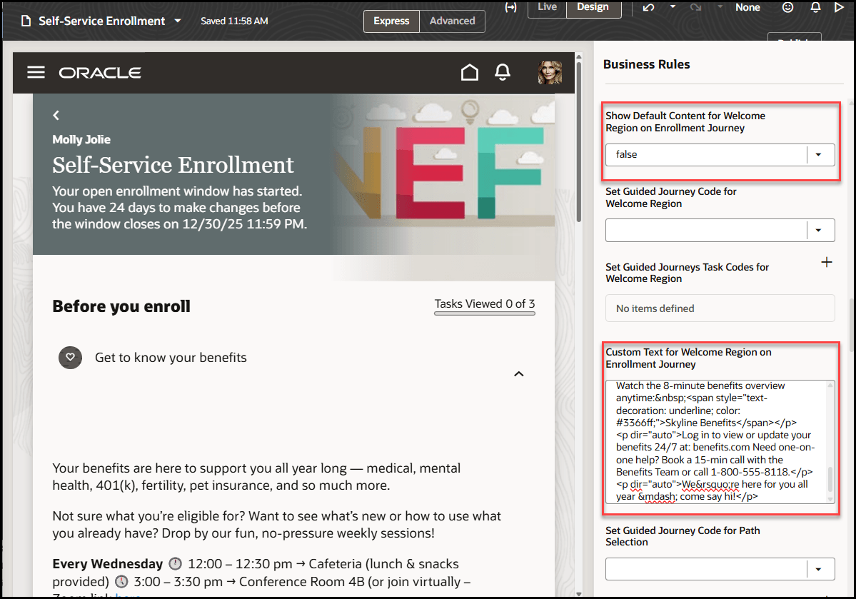 VB Studio Self-Service Enrollment Journey Setup Page