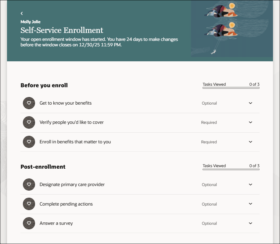 Self-Service Benefits Enrollment Journey Page