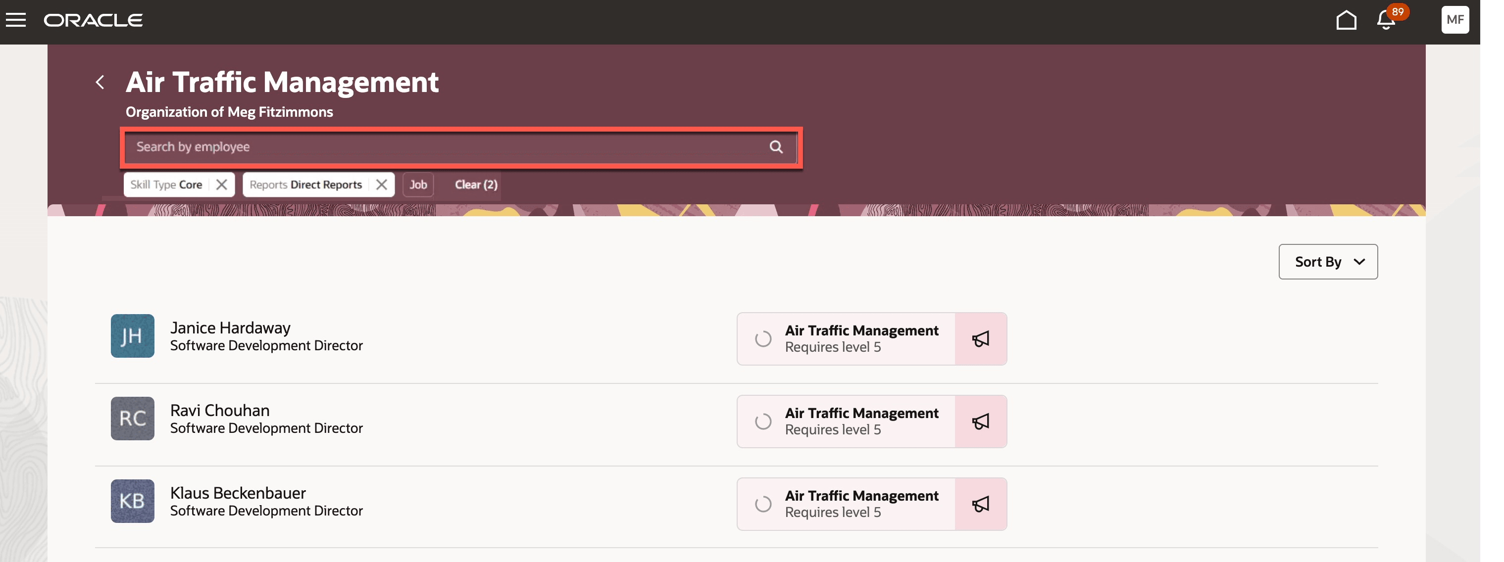 Search for an employee in the list of employees related to the skill