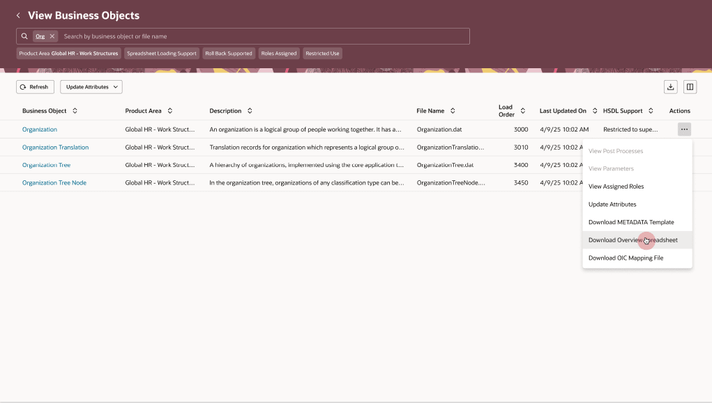 Download Overview Spreadsheet file