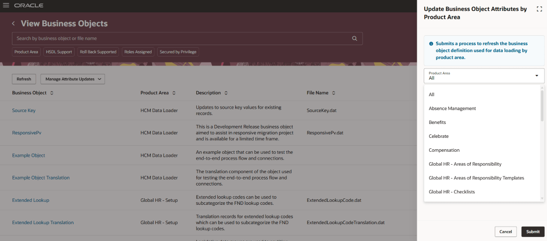 Update Attributes By Product Area