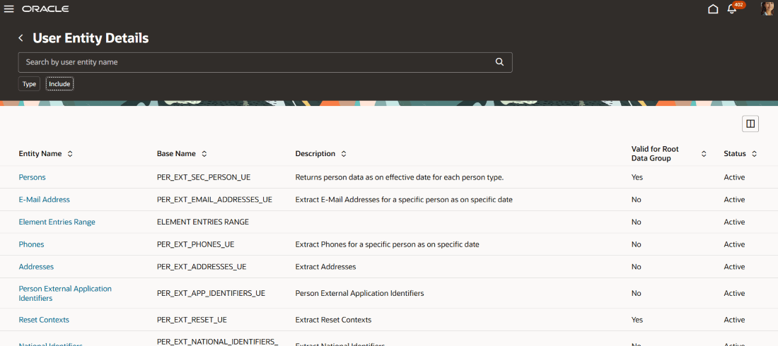 User Entity Details Page