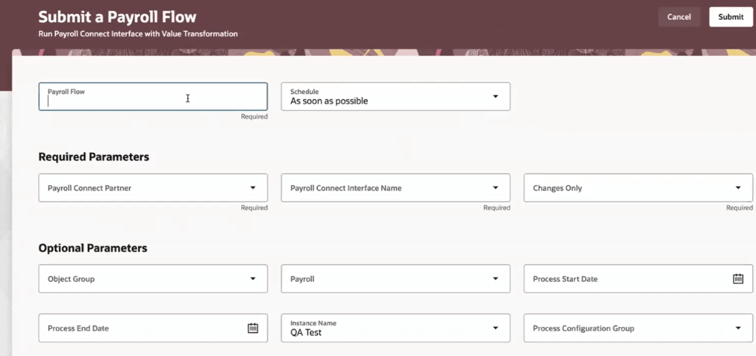 Run Payroll Connect Interface with Value Transformation
