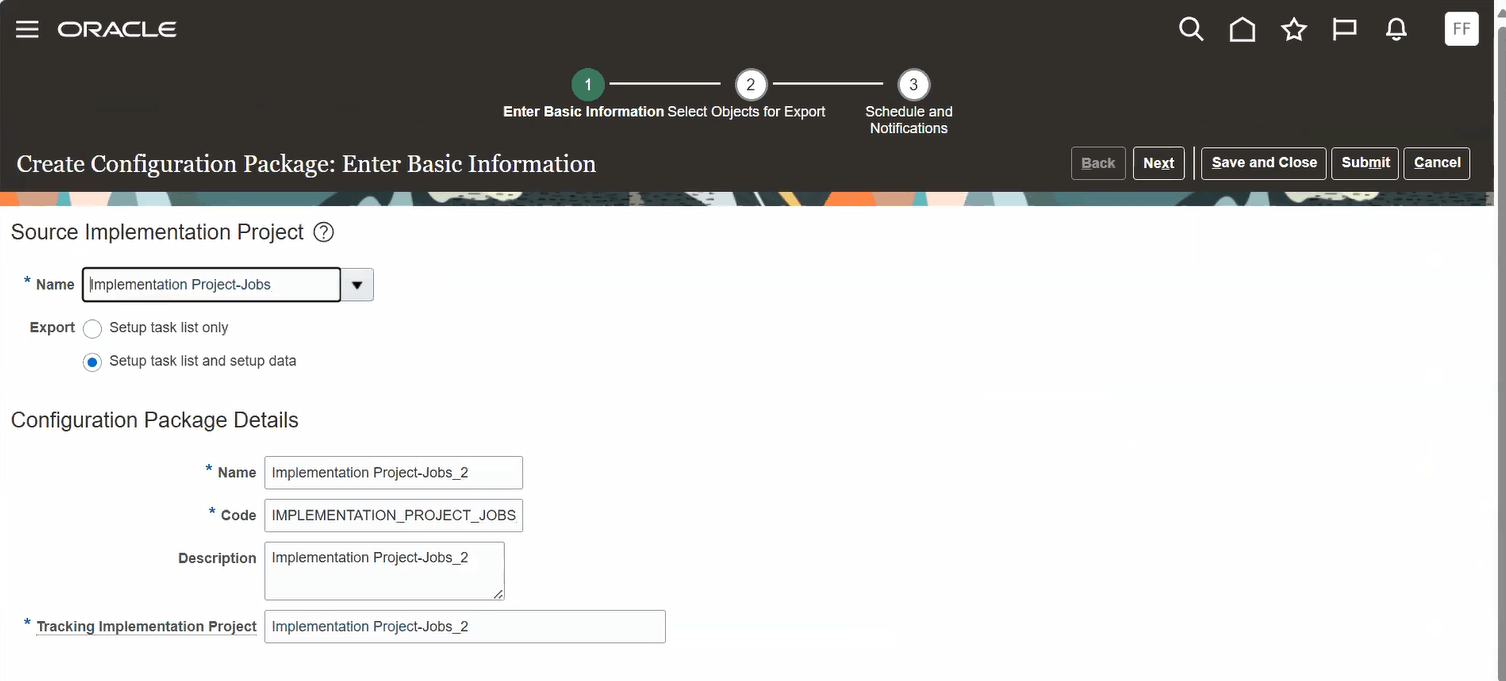 Enter basic information for creating Configuration Package