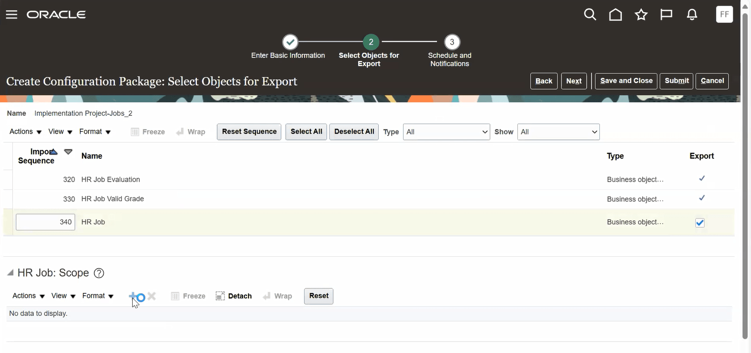 Select objects for export using Configuration Package