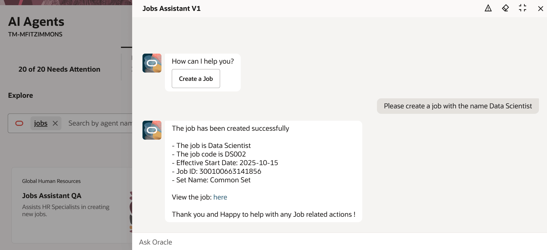 Creating a job when Job Code Generation Method is set to Automatic