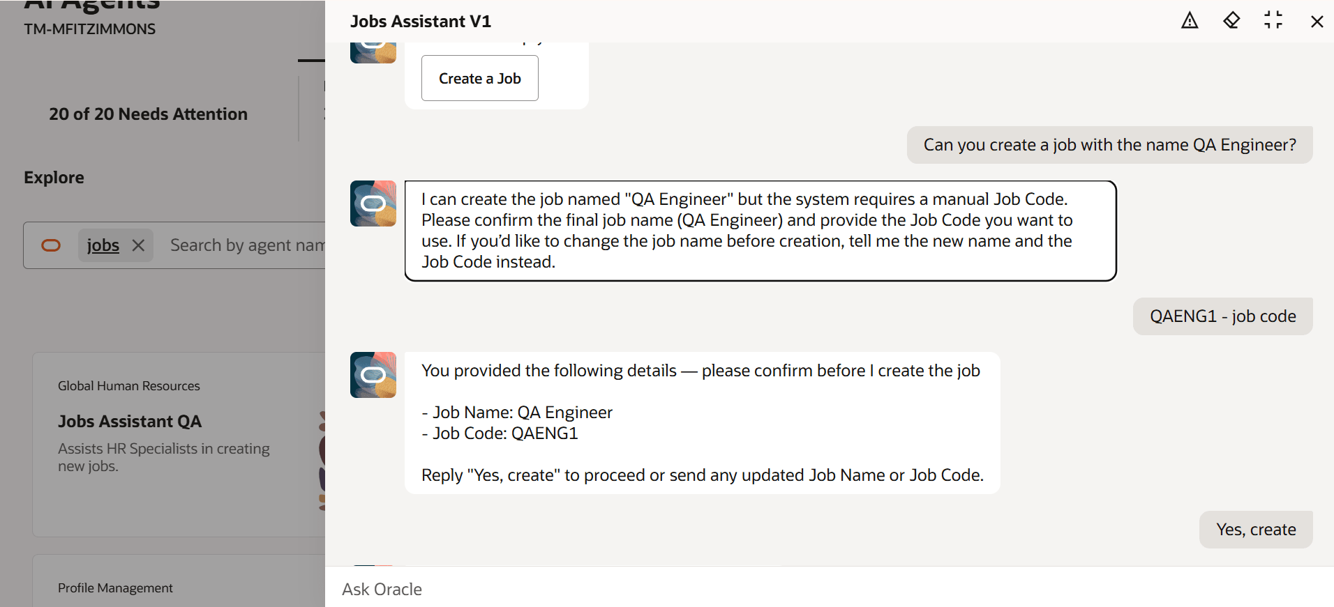 Creating a job when Job Code Generation Method is set to Manual and code isn’t provided