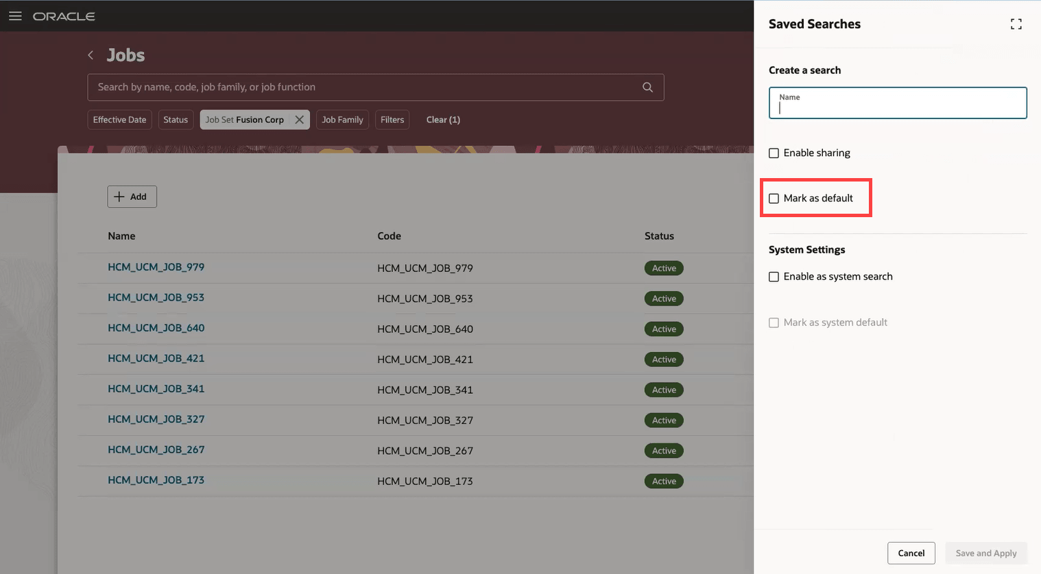 Mark a saved search as default for a user