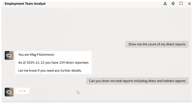 Displays direct reports and lets the user ask for total reports
