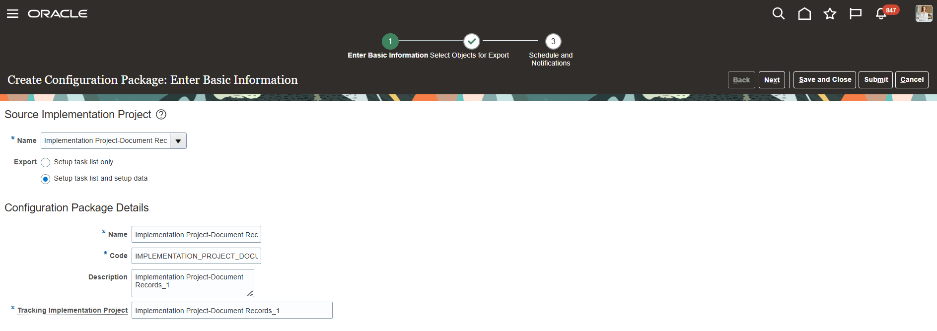 Enter Basic Information for Creating Configuration Package
