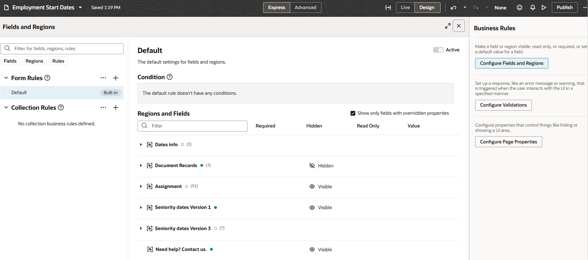 Business rules support for Employment Start Dates process