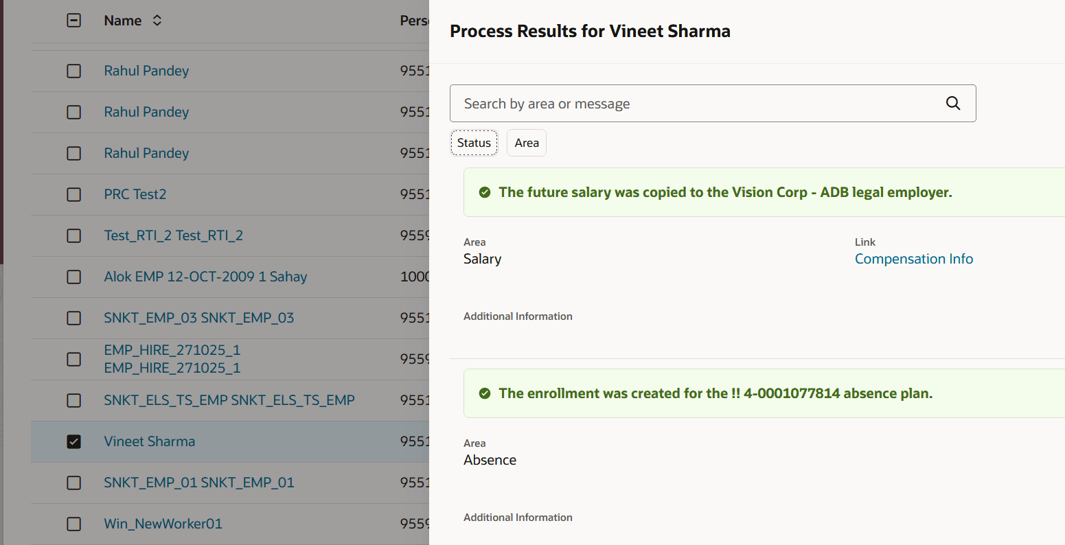 Summary of the global transfer