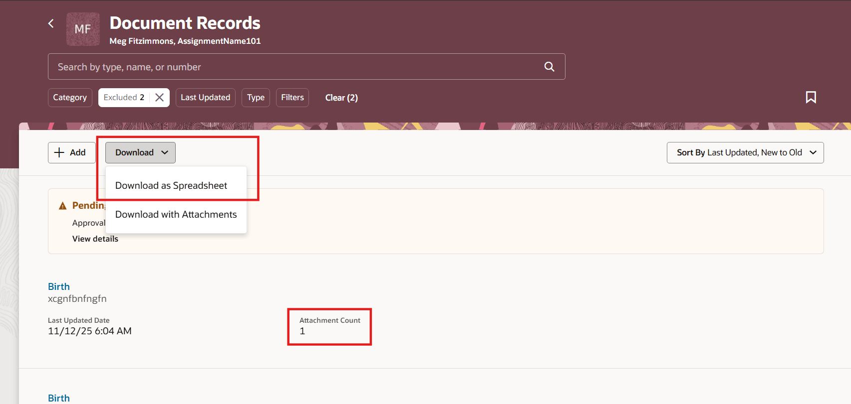 Attachment Count Available when Downloading Document Records