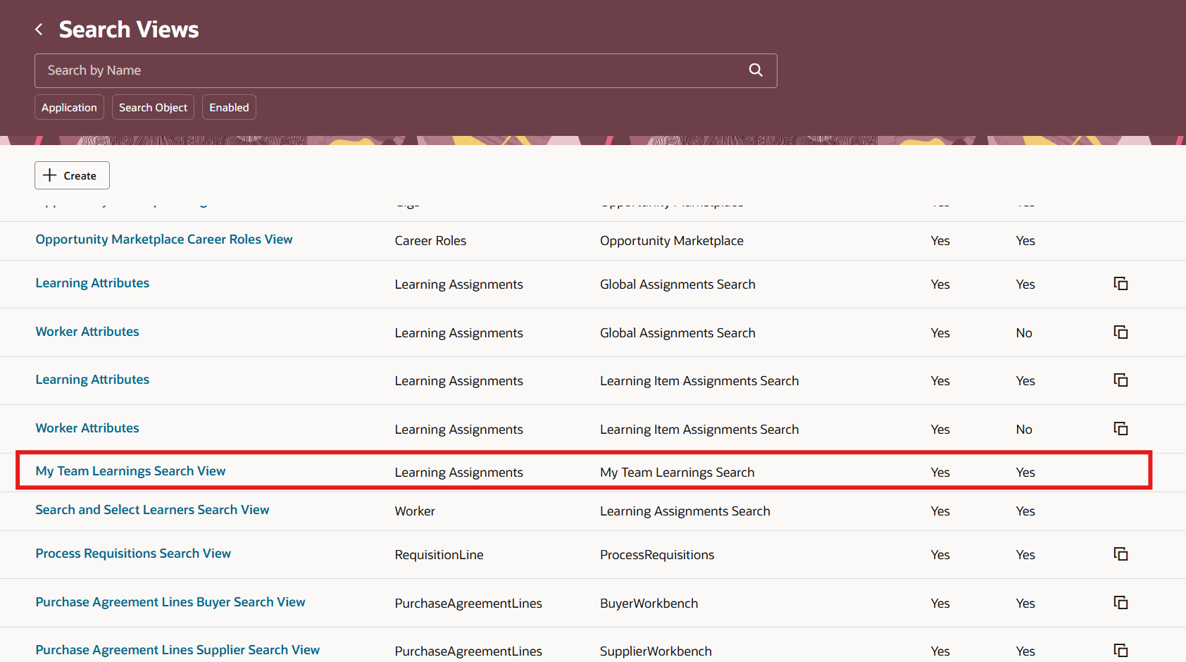 Search Views Page Showing My Team Learnings Search View
