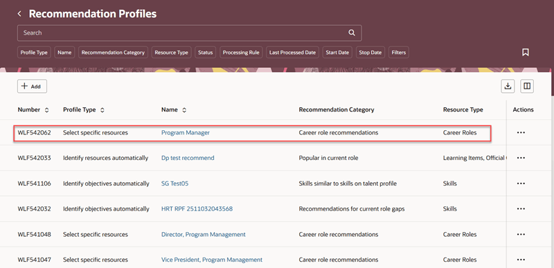 Recommendation Profiles Page with Career Role Recommendations 