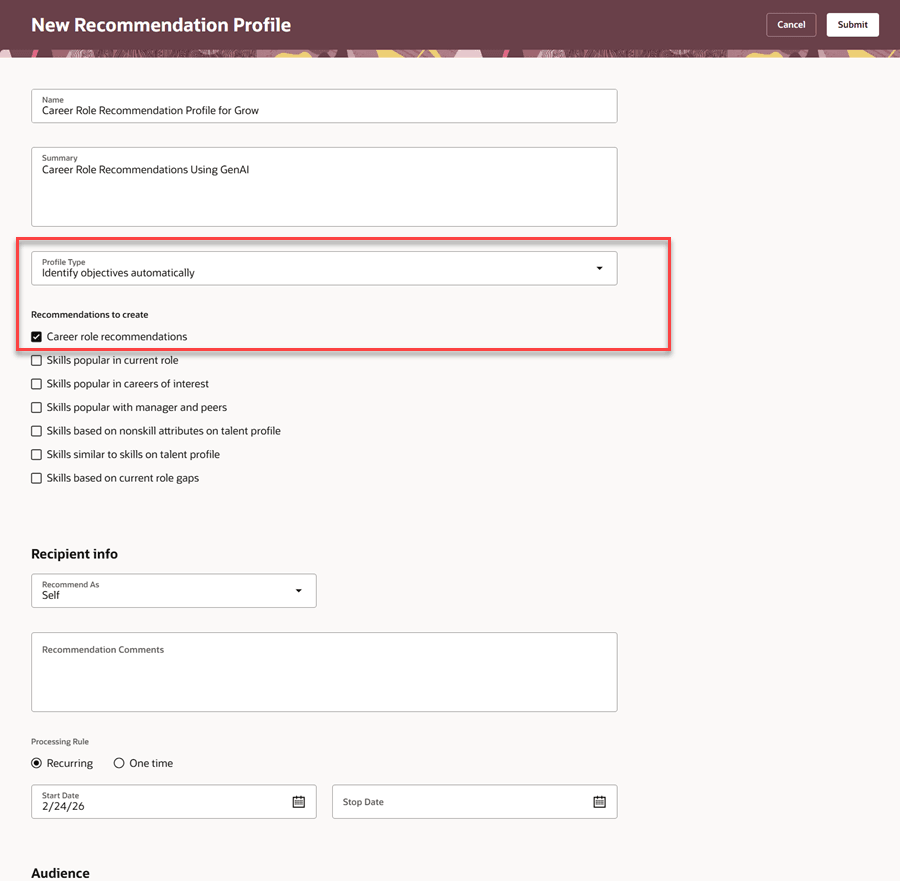 New Recommendation Profile for GenAI-Based Career Roles
