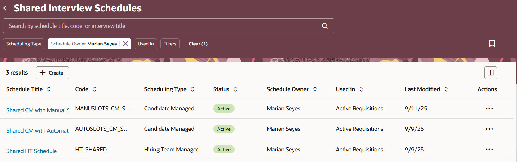 Shared Interview Schedules List Page